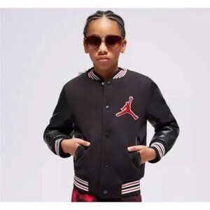 Air Jordan Flight Unisex Kids Varsity Jumpman Jacket Black Red Size M 10-12 Yrs